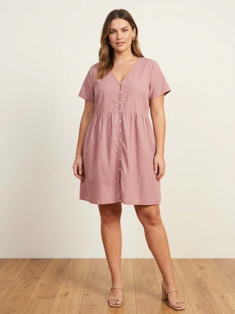 Madewell Mauve Button-Front V-Neck Mini Dress